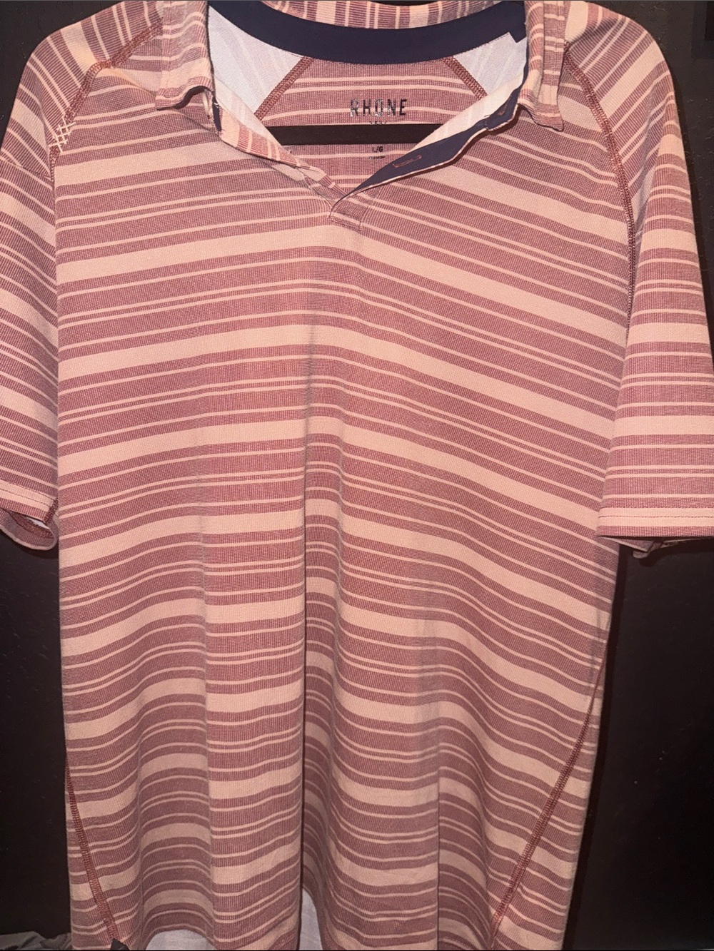 Men’s Striped Short-Sleeve Polo in Dusty Rose